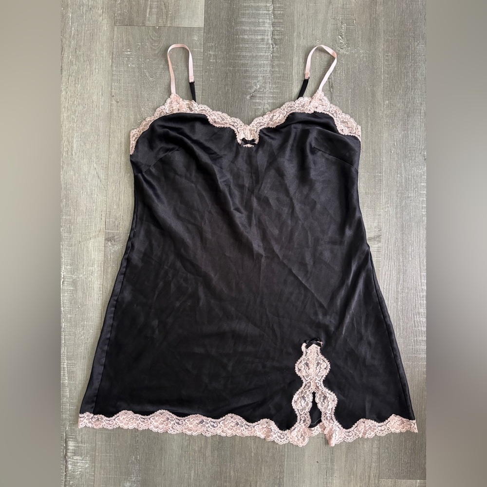Victoria's Secret Black Slip with Blush Lace Trim